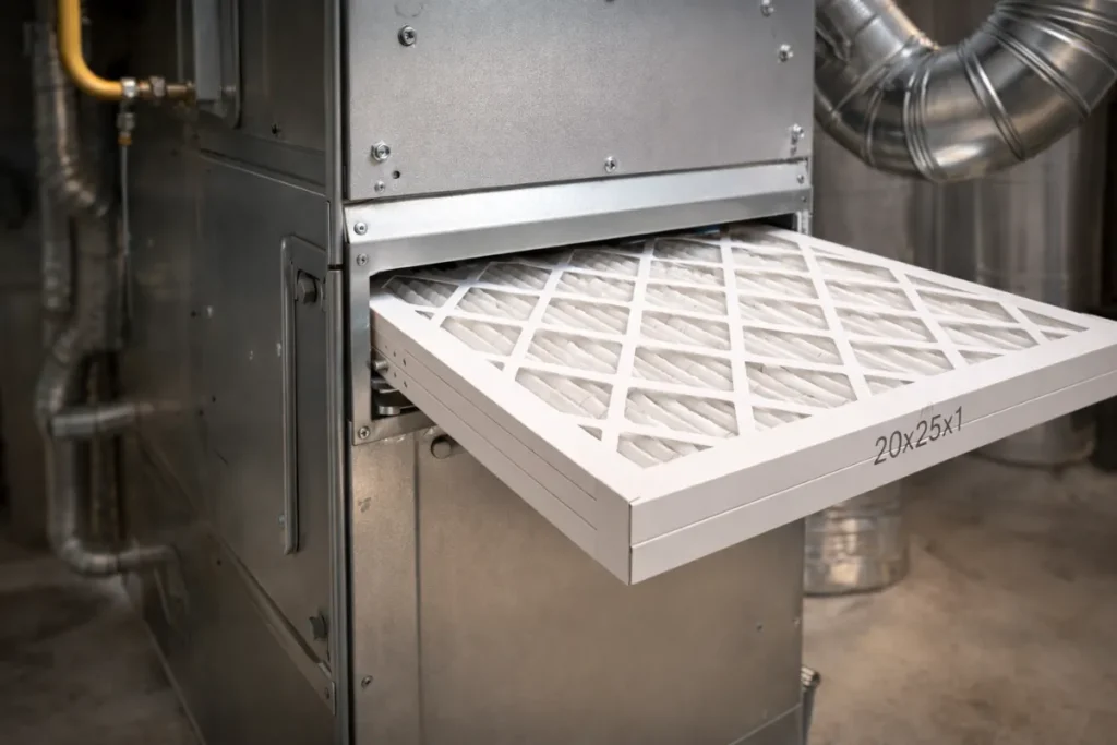 HVAC air filter installed in home ventilation system