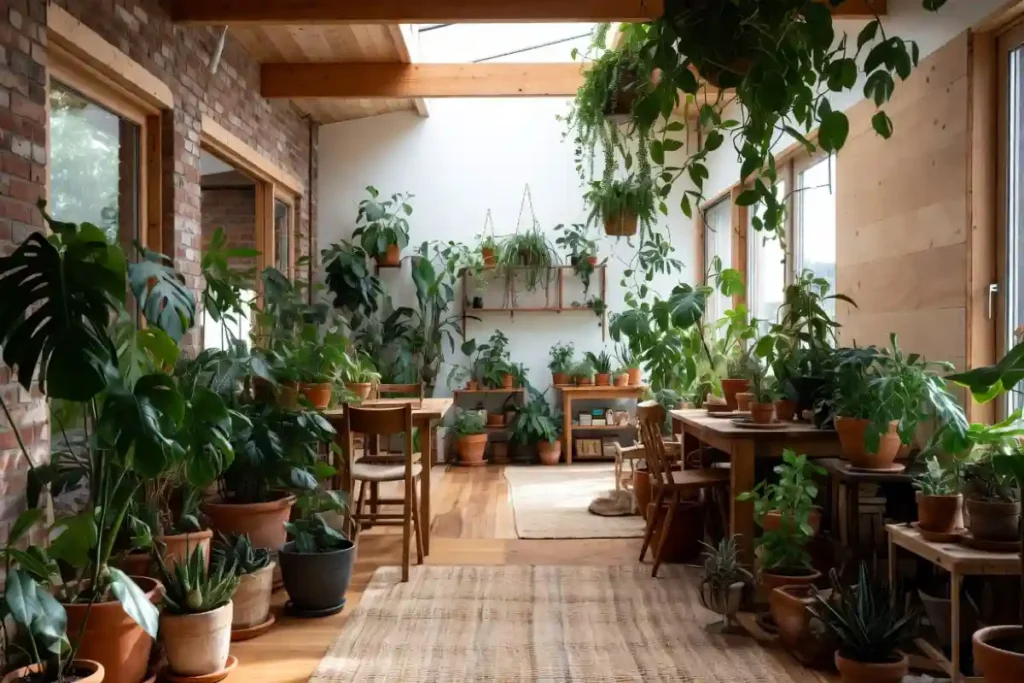 Sustainable home interior with plants and clean air